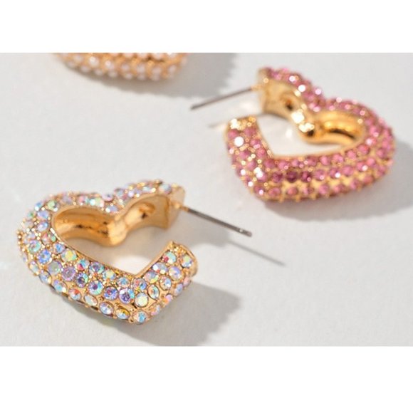 NEW Sparkly Bling Rhinestone Heart Love Hoop Earrings Cute Pretty Y2K Barbiecore - Picture 6 of 7